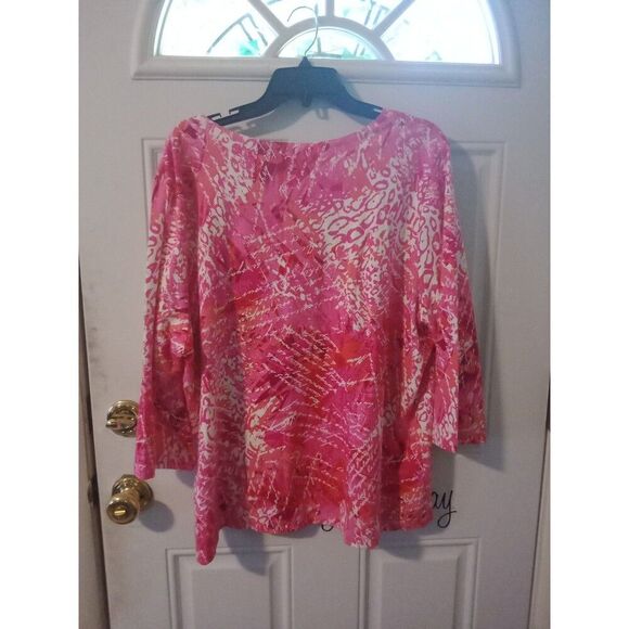 Ruby Rd Favorites Top 2X Pink Love Letter V Neck 3/4 Sleeve - Picture 5 of 6